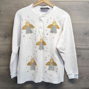 Luna Pier Angels Thermal Henley Long Sleeve Top Womens Size XL